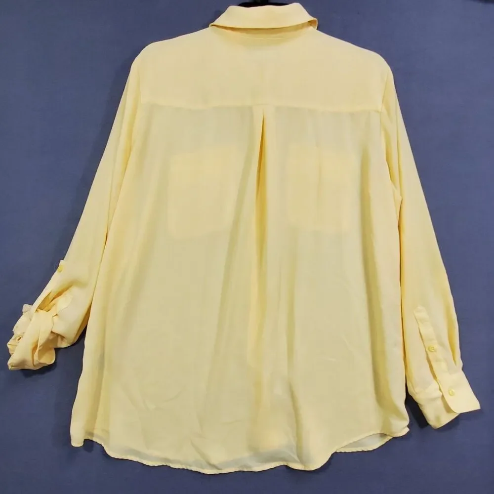 Olivia Button Down Shirt Womens Size M Yellow Cotton Blend